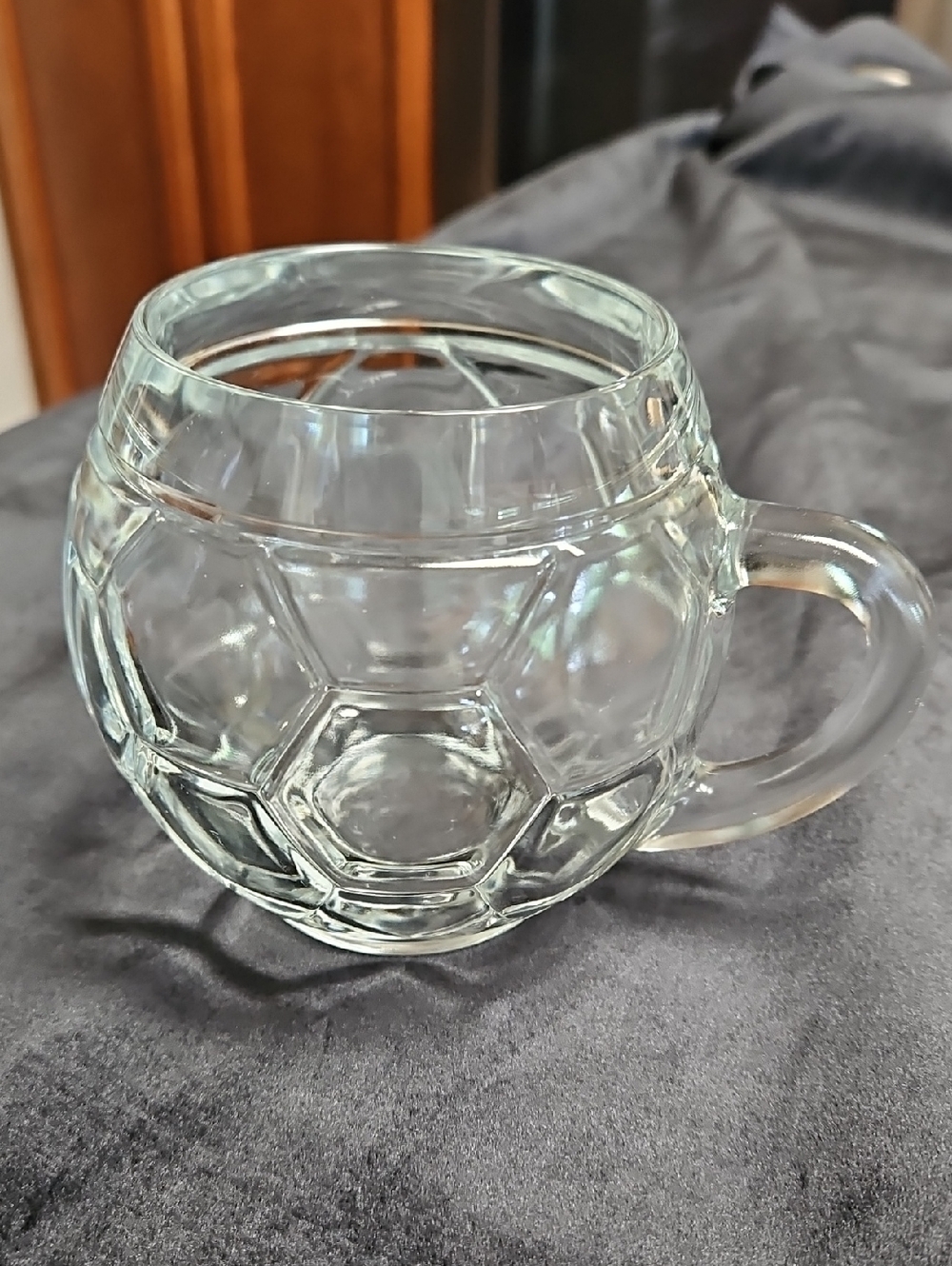 Vintage Clear Glass Soccer Ball Beer Mug FIFA